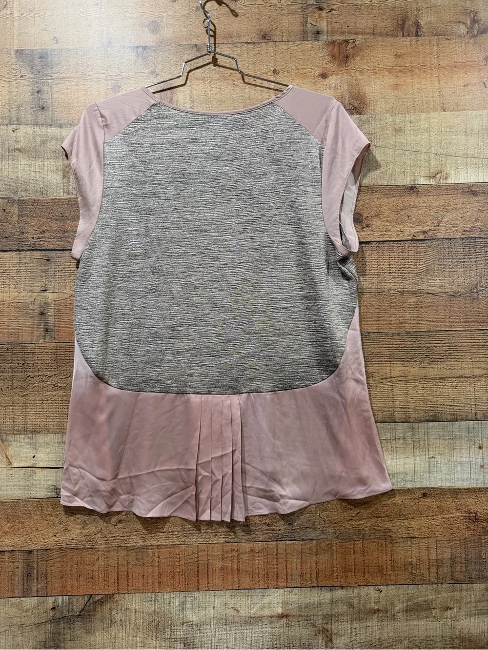 NWT Short Sleeve Mixed-Media Top in Blush & Shimmery Heathered Gray Sz XL